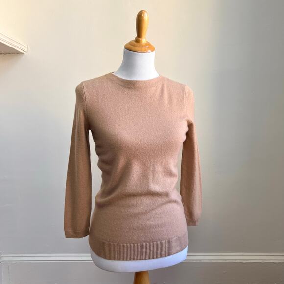 Talbots Tan 100% Cashmere 3/4 Sleeve Crewneck Audrey Sweater XS - Picture 3 of 7